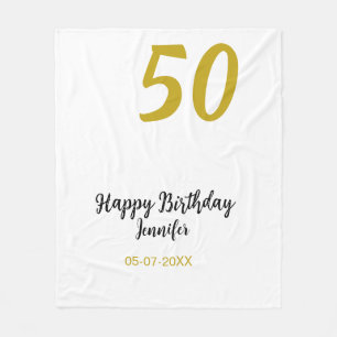50th Birthday Naam toevoegen Datum Jaar Black sjab Fleece Deken