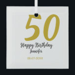 50th Birthday Naam toevoegen Datum Jaar Black sjab Glas Ornament<br><div class="desc">bewerkbaar ontwerp</div>