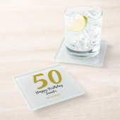 50th Birthday Naam toevoegen Datum Jaar Black sjab Glazen Onderzetter (Schuin)
