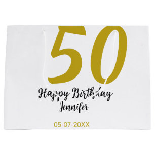 50th Birthday Naam toevoegen Datum Jaar Black sjab Groot Cadeauzakje