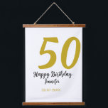 50th Birthday Naam toevoegen Datum Jaar Black sjab Hangend Wandkleed<br><div class="desc">bewerkbaar ontwerp</div>