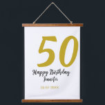 50th Birthday Naam toevoegen Datum Jaar Black sjab Hangend Wandkleed<br><div class="desc">bewerkbaar ontwerp</div>