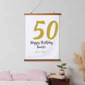 50th Birthday Naam toevoegen Datum Jaar Black sjab Hangend Wandkleed (Slaapkamer)