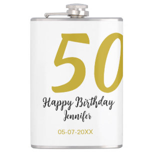 50th Birthday Naam toevoegen Datum Jaar Black sjab Heupfles