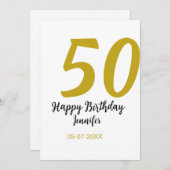 50th Birthday Naam toevoegen Datum Jaar Black sjab Kaart (Voorkant / Achterkant)