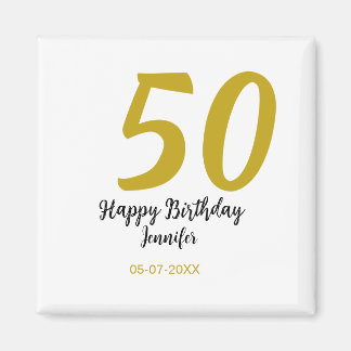 50th Birthday Naam toevoegen Datum Jaar Black sjab Magneet