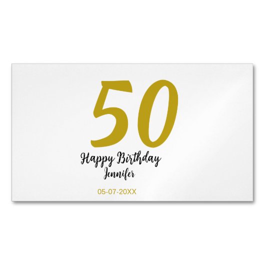 50th Birthday Naam toevoegen Datum Jaar Black sjab Magnetisch Visitekaartje (Voorkant)