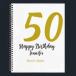 50th Birthday Naam toevoegen Datum Jaar Black sjab Notitieboek<br><div class="desc">bewerkbaar ontwerp</div>