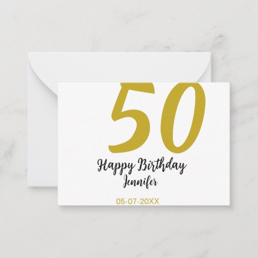 50th Birthday Naam toevoegen Datum Jaar Black sjab Notitiekaartje (Voorkant)