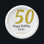 50th Birthday Naam toevoegen Datum Jaar Black sjab Papieren Bordje<br><div class="desc">bewerkbaar ontwerp</div>