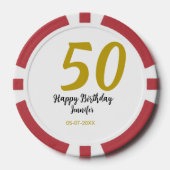 50th Birthday Naam toevoegen Datum Jaar Black sjab Poker Chips (Voorkant)