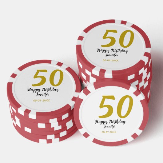 50th Birthday Naam toevoegen Datum Jaar Black sjab Poker Chips (Opstapeling)