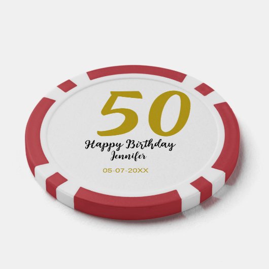 50th Birthday Naam toevoegen Datum Jaar Black sjab Poker Chips (Enkel)