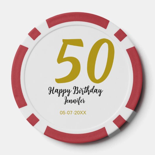 50th Birthday Naam toevoegen Datum Jaar Black sjab Poker Chips (Achterkant)