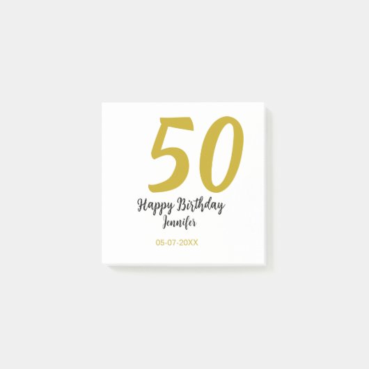 50th Birthday Naam toevoegen Datum Jaar Black sjab Post-it® Notes (Voorkant)