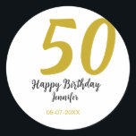 50th Birthday Naam toevoegen Datum Jaar Black sjab Ronde Sticker<br><div class="desc">bewerkbaar ontwerp</div>