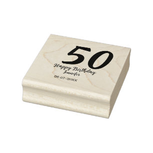 50th Birthday Naam toevoegen Datum Jaar Black sjab Rubberstempel
