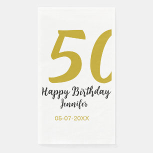50th Birthday Naam toevoegen Datum Jaar Black sjab Servet