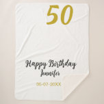 50th Birthday Naam toevoegen Datum Jaar Black sjab Sherpa Deken<br><div class="desc">bewerkbaar ontwerp</div>
