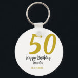 50th Birthday Naam toevoegen Datum Jaar Black sjab Sleutelhanger<br><div class="desc">bewerkbaar ontwerp</div>
