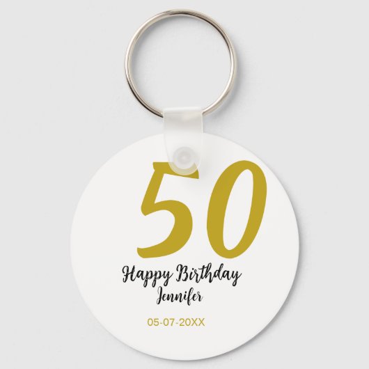 50th Birthday Naam toevoegen Datum Jaar Black sjab Sleutelhanger (Voorkant)
