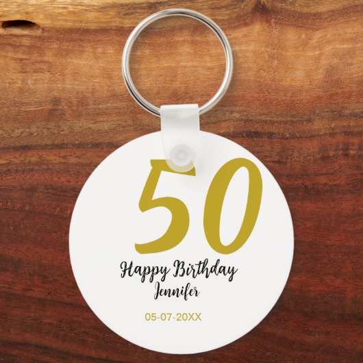 50th Birthday Naam toevoegen Datum Jaar Black sjab Sleutelhanger (Achterkant)