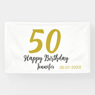 50th Birthday Naam toevoegen Datum Jaar Black sjab Spandoek