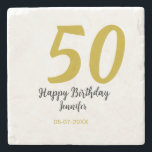 50th Birthday Naam toevoegen Datum Jaar Black sjab Stenen Onderzetter<br><div class="desc">bewerkbaar ontwerp</div>