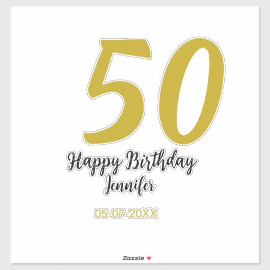 50th Birthday Naam toevoegen Datum Jaar Black sjab Sticker (Vel)