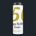 50th Birthday Naam toevoegen Datum Jaar Black sjab Thermosbeker<br><div class="desc">bewerkbaar ontwerp</div>