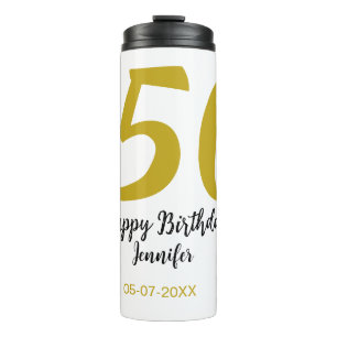 50th Birthday Naam toevoegen Datum Jaar Black sjab Thermosbeker