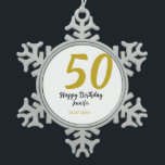 50th Birthday Naam toevoegen Datum Jaar Black sjab Tin Sneeuwvlok Ornament<br><div class="desc">bewerkbaar ontwerp</div>