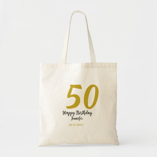 50th Birthday Naam toevoegen Datum Jaar Black sjab Tote Bag (Voorkant)
