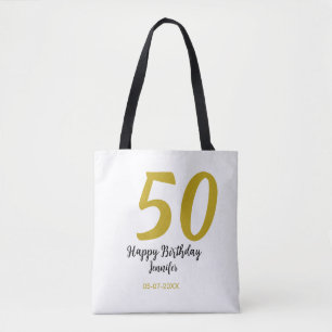 50th Birthday Naam toevoegen Datum Jaar Black sjab Tote Bag