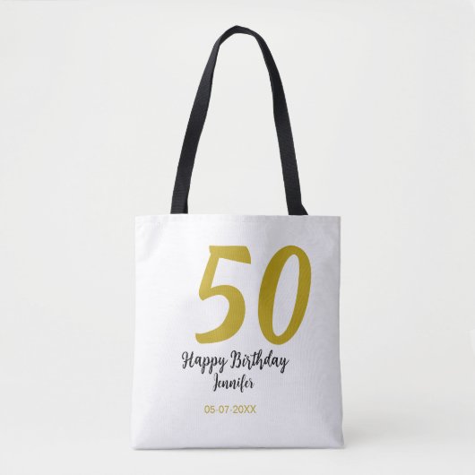 50th Birthday Naam toevoegen Datum Jaar Black sjab Tote Bag (Voorkant)