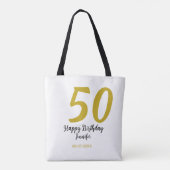 50th Birthday Naam toevoegen Datum Jaar Black sjab Tote Bag (Achterkant)