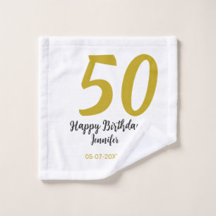 50th Birthday Naam toevoegen Datum Jaar Black sjab Washandje