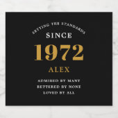 50th Birthday Name 1972 Black Gold Elegant Chic Bier Etiket (Enkel label)