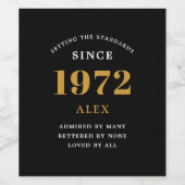 50th Birthday Name 1972 Black Gold Elegant Wijn Etiket (Enkel label)