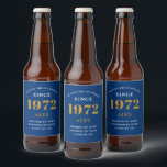 50th Birthday Name 1972 Blue Gold Elegant Chic Bier Etiket<br><div class="desc">Een gepersonaliseerd elegant bieretiket dat gemakkelijk aan te passen is voor die speciale gelegenheid.</div>