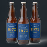 50th Birthday Name 1972 Blue Gold Elegant Chic Bier Etiket<br><div class="desc">Een gepersonaliseerd elegant bieretiket dat gemakkelijk aan te passen is voor die speciale gelegenheid.</div>