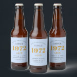 50th Birthday Name 1972 Blue Grey Elegant Chic Bier Etiket<br><div class="desc">Een gepersonaliseerd elegant bieretiket dat gemakkelijk aan te passen is voor die speciale gelegenheid.</div>