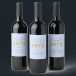50th Birthday Name 1972 Blue Grey Elegant Chic Wijn Etiket<br><div class="desc">Een gepersonaliseerd elegant wijnetiket dat gemakkelijk aan te passen is voor die speciale gelegenheid.</div>
