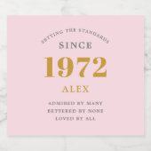 50th Birthday Name 1972 Pink Grey Elegant Chic Sparkling Wijnetiket (Enkel label)