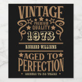 50th Birthday Name 1973 Black Gold Elegant Wijn Etiket (Enkel label)
