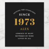 50th Birthday Name 1973 Black Gold Elegant Wijn Etiket (Enkel label)