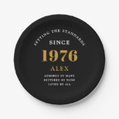 50th Birthday Name 1976 Black Gold Elegant Chic Papieren Bordje (Voorkant)