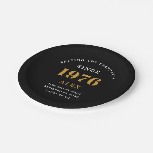 50th Birthday Name 1976 Black Gold Elegant Chic Papieren Bordje (Gekanteld)