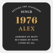 50th Birthday Name 1976 Black Gold Elegant Chic Vierkante Sticker (Voorkant)