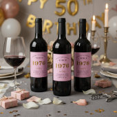 50th Birthday Name 1976 Pink Gold Elegant Chic Wijn Etiket